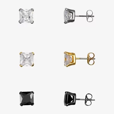 J.P. Army Mens Cubic Zirconia Square 3 Pair Earring Set
