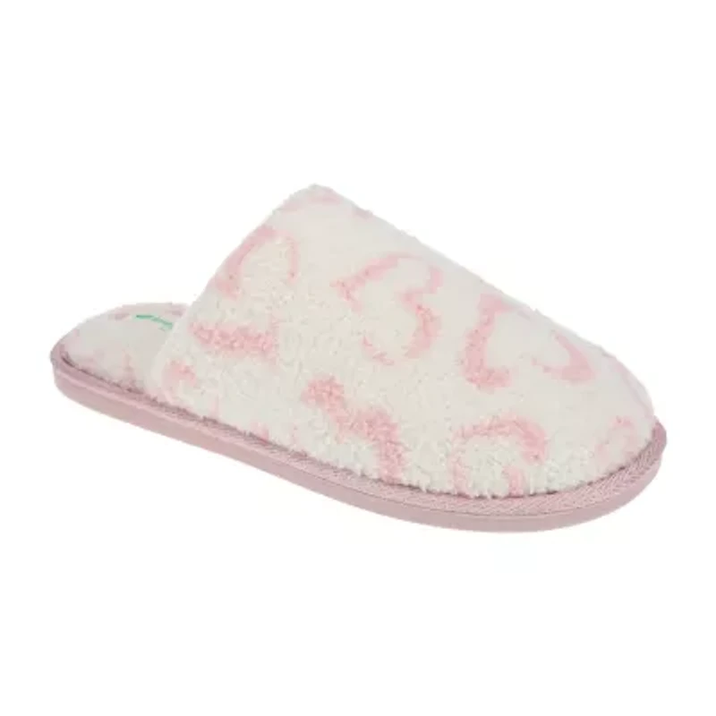 HONEYDEW Plush Heart Scuff Womens Memory Foam Slip-On Slippers