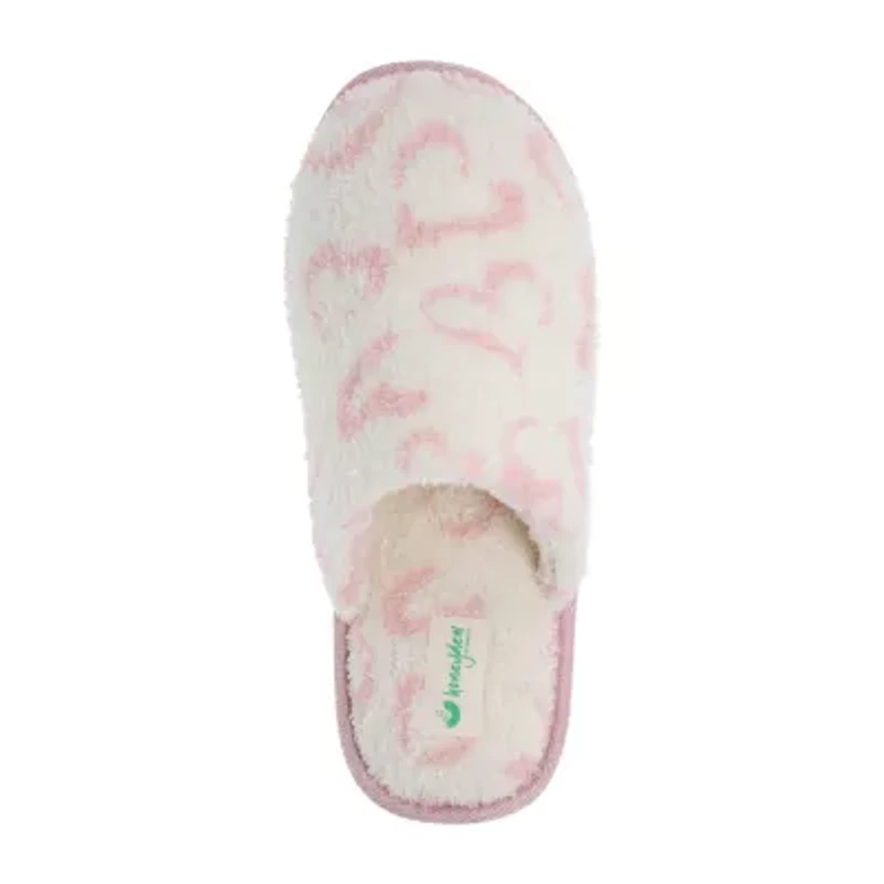 HONEYDEW Plush Heart Scuff Womens Memory Foam Slip-On Slippers