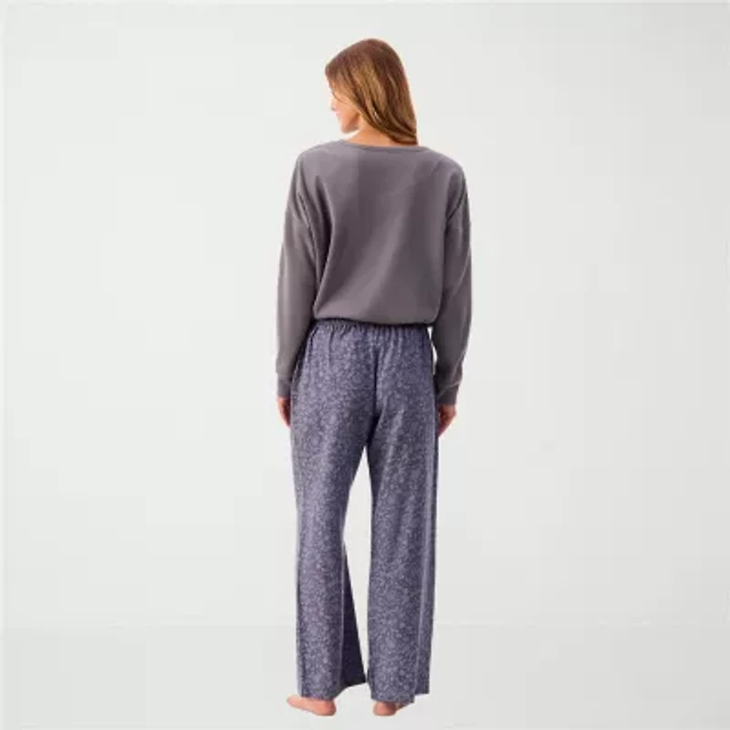 Martha Stewart Womens Waffle Henley Neck Long Sleeve 2-pc. Average Figure Pajama Top