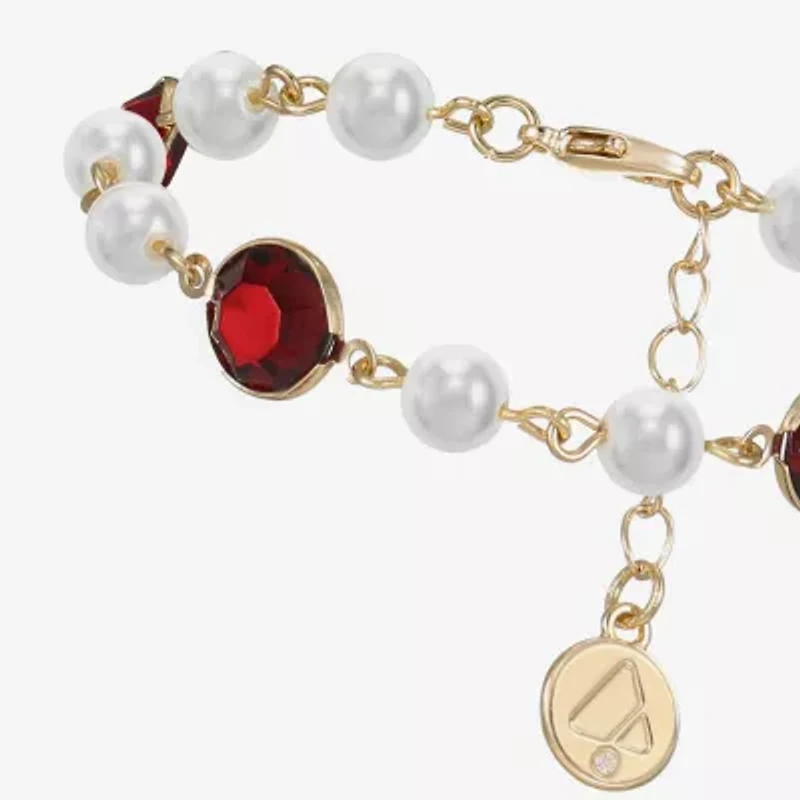 Liz Claiborne Gold Tone Beaded Womens Simulated Pearl Round Strand Bracelet