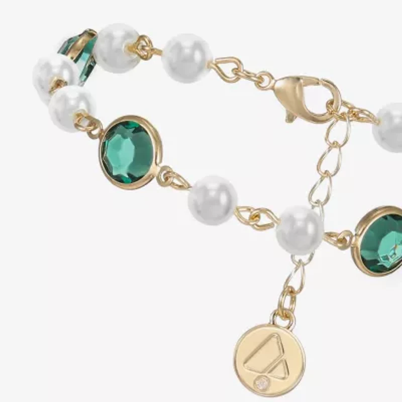 Liz Claiborne Gold Tone Beaded Womens Simulated Pearl Round Strand Bracelet