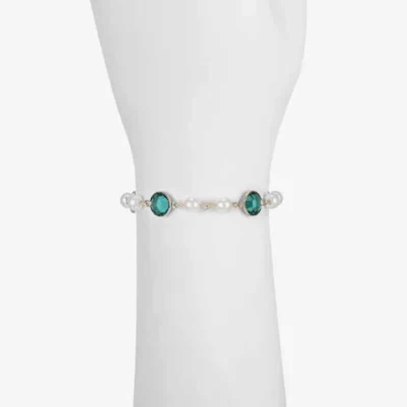 Liz Claiborne Gold Tone Beaded Womens Simulated Pearl Round Strand Bracelet