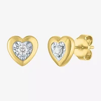 (G-H / I1-I2) 1/10 CT. T.W. Lab Grown White Diamond 14K Gold Over Silver 7.5mm Heart Stud Earrings