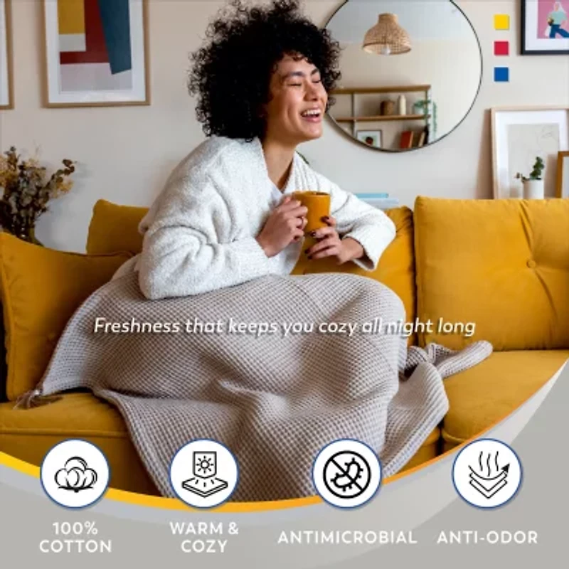 Color Sense 100% Cotton Waffle Blanket Set