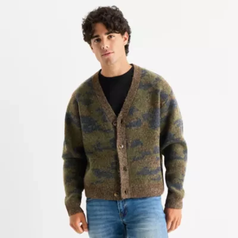 Arizona Mens V Neck Long Sleeve Button Camouflage Cardigan