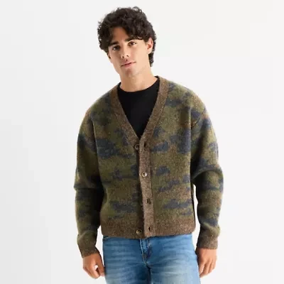 Arizona Mens V Neck Long Sleeve Button Camouflage Cardigan