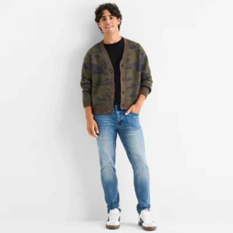 Arizona Mens V Neck Long Sleeve Button Camouflage Cardigan