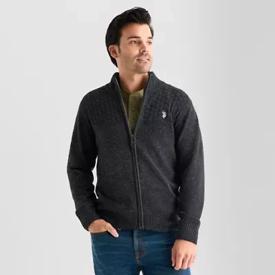 U.S. Polo Assn. Full Zip Mens Mock Neck Long Sleeve Zipper Cardigan