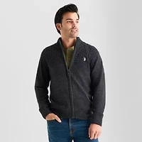 U.S. Polo Assn. Full Zip Mens Mock Neck Long Sleeve Zipper Cardigan