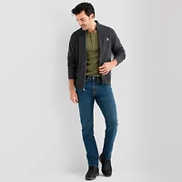 U.S. Polo Assn. Full Zip Mens Mock Neck Long Sleeve Zipper Cardigan