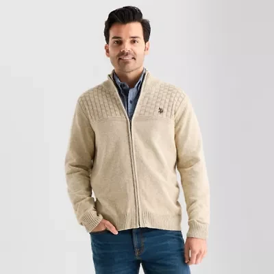 U.S. Polo Assn. Full Zip Mens Mock Neck Long Sleeve Zipper Cardigan