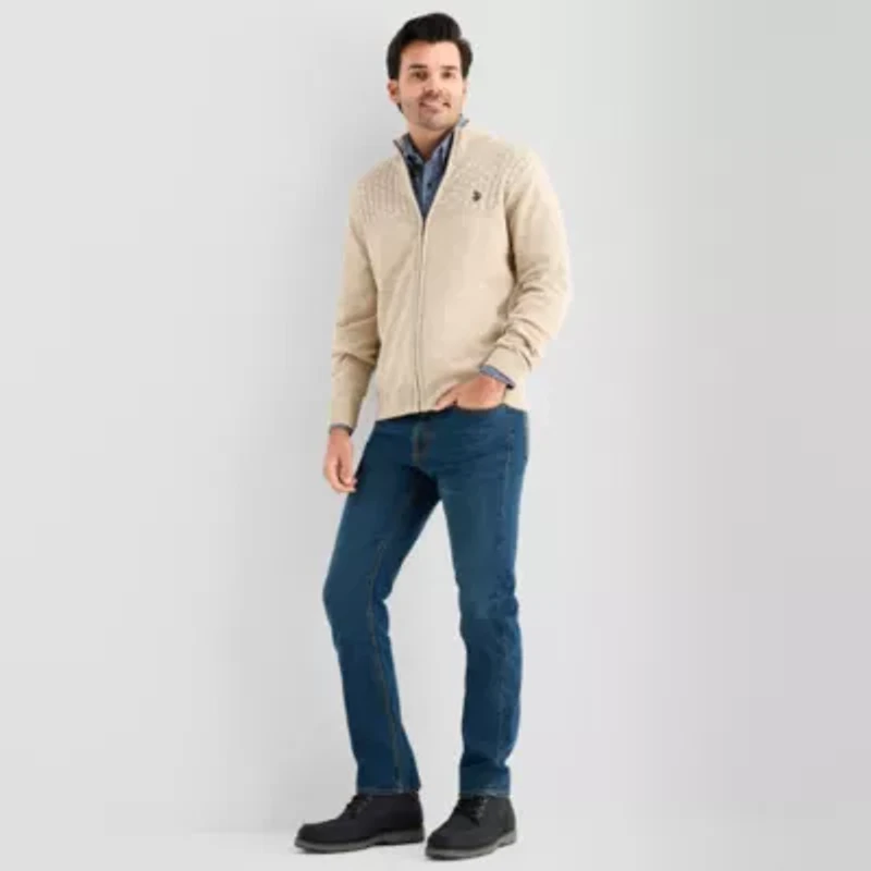 U.S. Polo Assn. Full Zip Mens Mock Neck Long Sleeve Zipper Cardigan