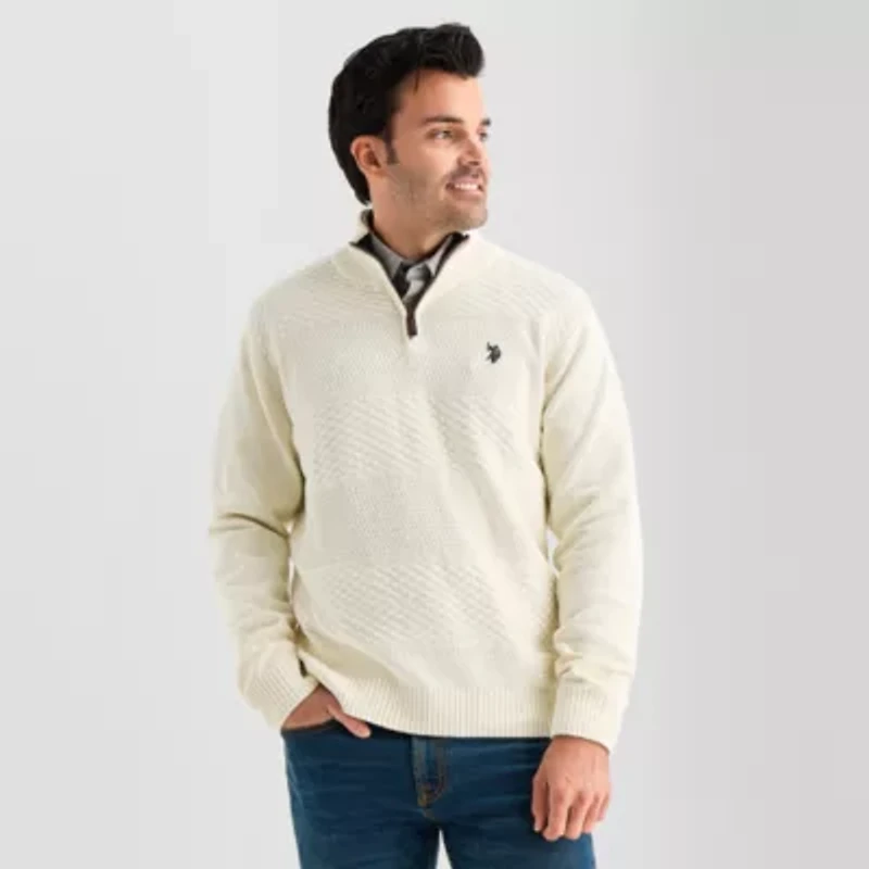 U.S. Polo Assn. Textured Mens Mock Neck Long Sleeve Quarter-Zip Pullover Sweater