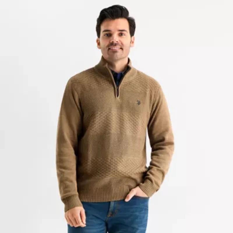U.S. Polo Assn. Textured Mens Mock Neck Long Sleeve Quarter-Zip Pullover Sweater