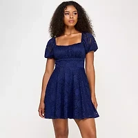 City Triangle Womens Juniors Short Sleeve Lace Fit + Flare Dress