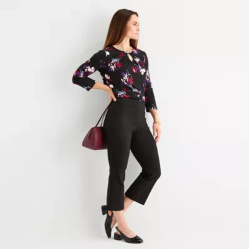 Liz Claiborne Lisa Womens Flare Mid Rise Classic Fit Tall Cropped Pant