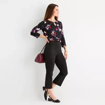 Liz Claiborne Lisa Womens Flare Mid Rise Classic Fit Tall Cropped Pant