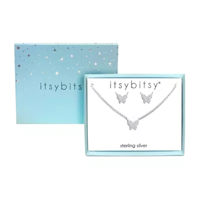 Itsy Bitsy Womens Cubic Zirconia Sterling Silver Butterfly Hypoallergenic 2-pc. Jewelry Set