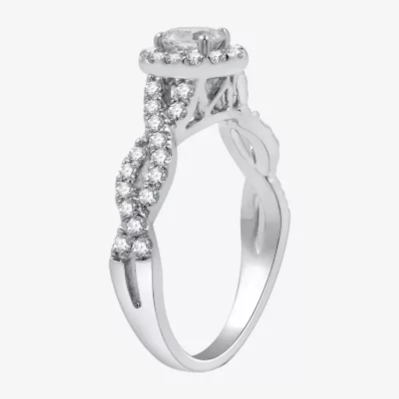 I Said Yes (H-I / I1) Womens 1 CT. T.W. Lab Grown White Diamond Sterling Silver or 14K Gold Over Oval Side Stone Halo Bridal Set