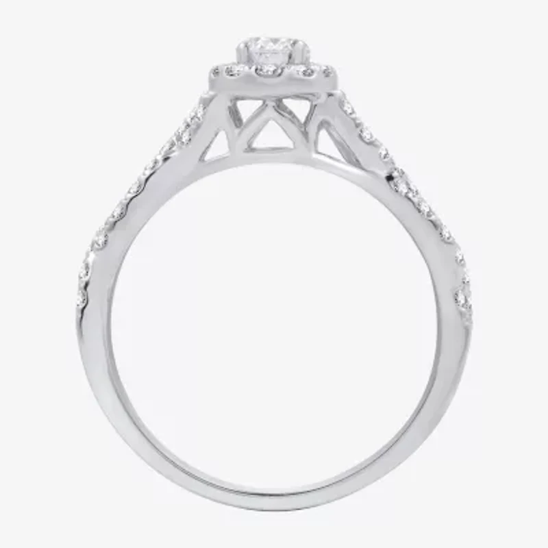 I Said Yes (H-I / I1) Womens 1 CT. T.W. Lab Grown White Diamond Sterling Silver or 14K Gold Over Oval Side Stone Halo Bridal Set