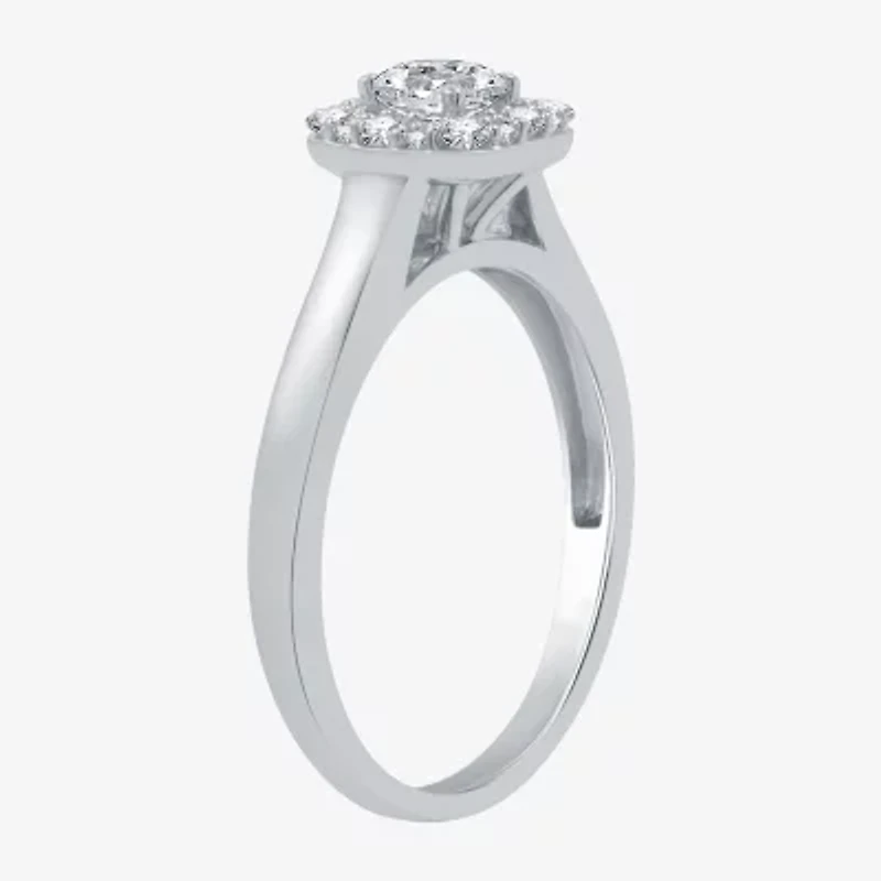 (H-I / I1) I Said Yes Womens 1 CT. T.W. Lab Grown White Diamond Sterling Silver or 14K Gold Over Silver Cushion Halo Bridal Set