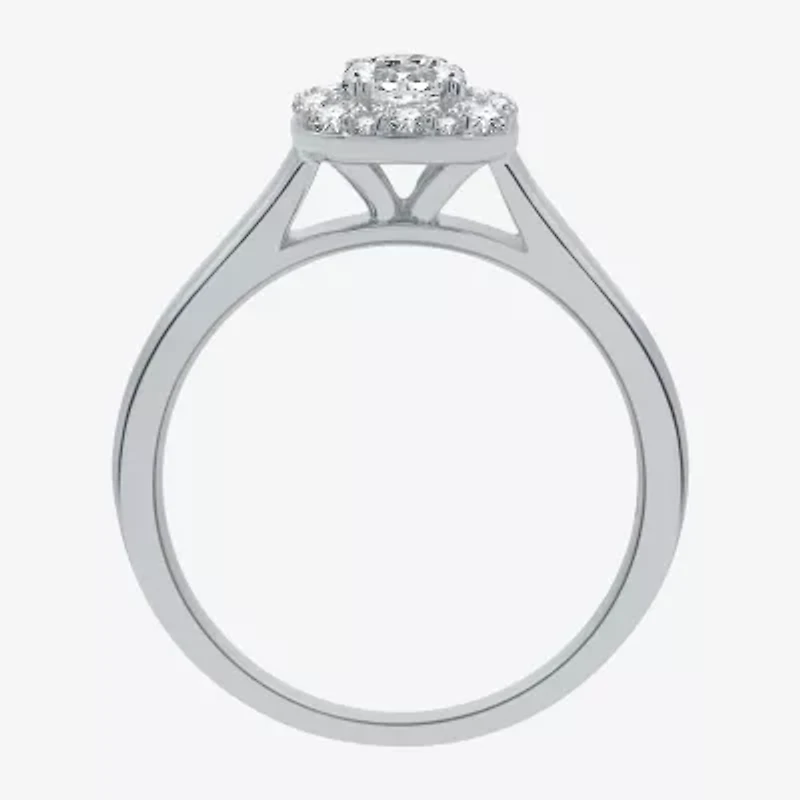 (H-I / I1) I Said Yes Womens 1 CT. T.W. Lab Grown White Diamond Sterling Silver or 14K Gold Over Silver Cushion Halo Bridal Set