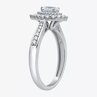 I Said Yes (H-I / I1) Womens 3/4 CT. T.W. Lab Grown White Diamond Sterling Silver or 14K Gold Over Pear Side Stone Halo Engagement Ring