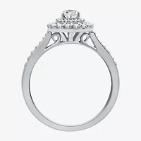 I Said Yes (H-I / I1) Womens 3/4 CT. T.W. Lab Grown White Diamond Sterling Silver or 14K Gold Over Pear Side Stone Halo Engagement Ring