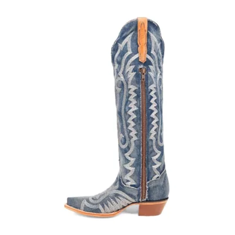 Dan Post Womens Denim Darlin' Stacked Heel Cowboy Boots