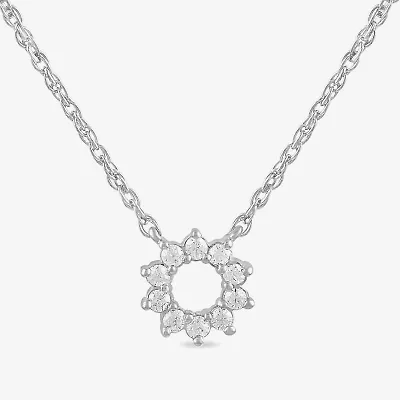 Womens 1/10 CT. T.W. Lab Grown White Diamond 10K Gold Circle Sunburst 18 Inch Pendant Necklace