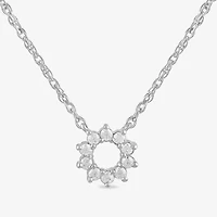Womens 1/10 CT. T.W. Lab Grown White Diamond 10K Gold Circle Sunburst 18 Inch Pendant Necklace