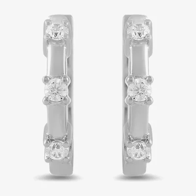 Womens Diamond Accent Lab Grown White 10K Gold 10.4mm Hoop Earrings