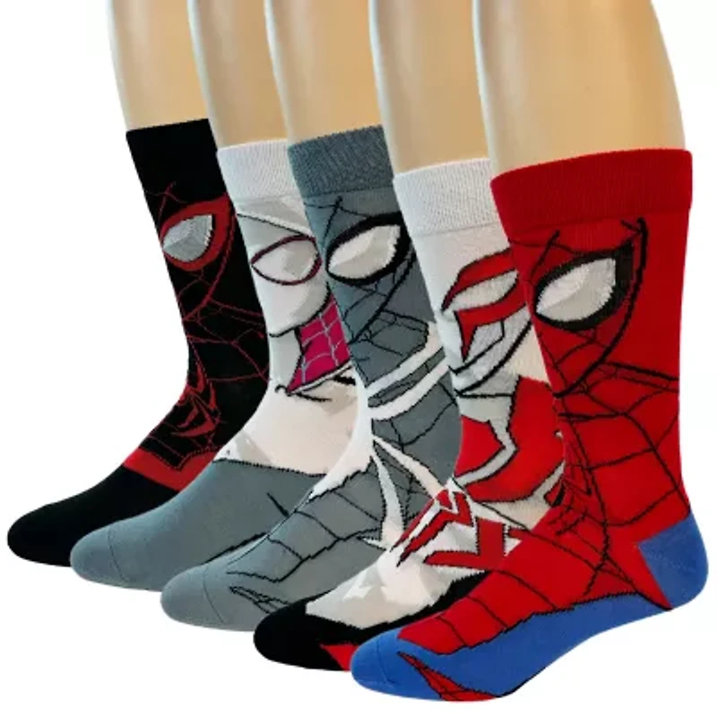 Mens 5 Pair Spiderman Crew Socks