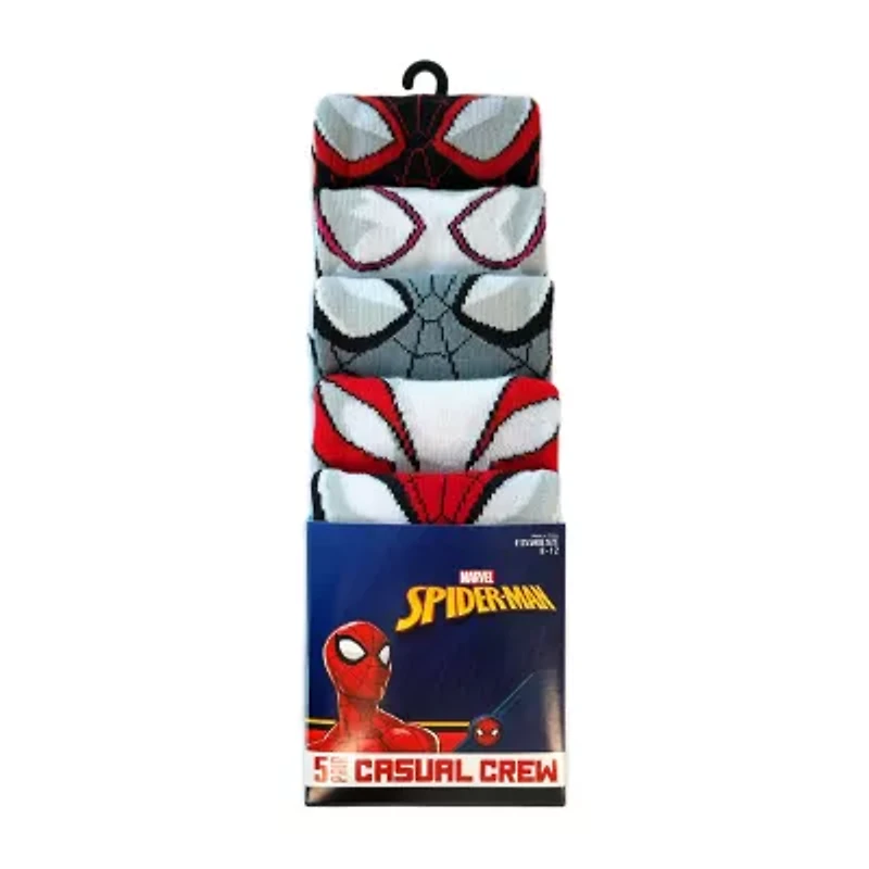 Mens 5 Pair Spiderman Crew Socks