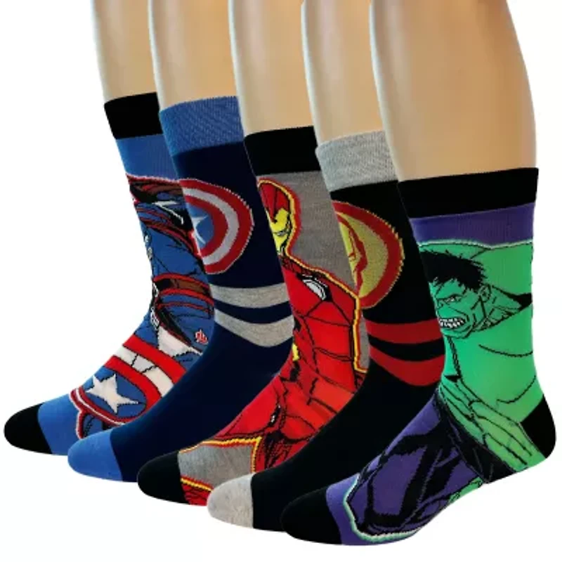 Mens 5 Pair Marvel Crew Socks