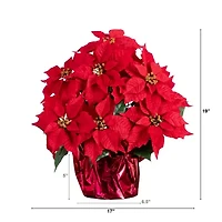 Nearly Natural 19in Artificial Lush Poinsettia In Red Wrapped Planter Artificial Flowers