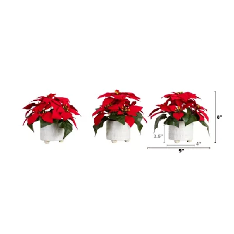 Nearly Natural 3-pc. 9in Artificial Poinsettia In White Ceramic Pots Artificial Plant