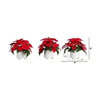 Nearly Natural 3-pc. 9in Artificial Poinsettia In White Ceramic Pots Artificial Plant