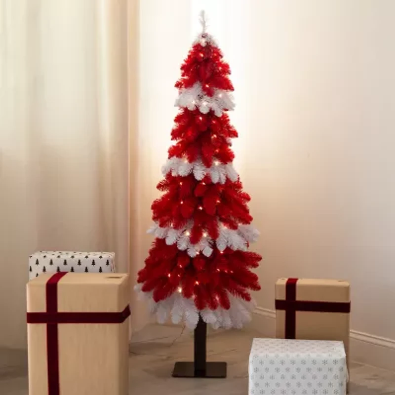 Nearly Natural Pre-Lit Artificial Peppermint 150 Microdot Led Lights 5 Foot Pre-Lit Fir Christmas Tree