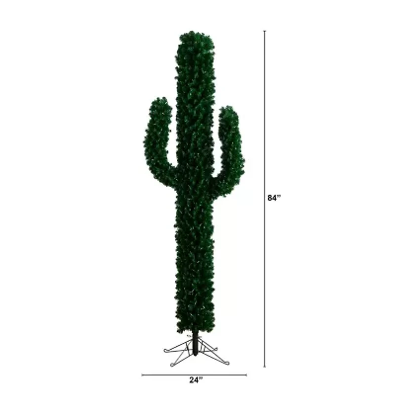 Nearly Natural Pre-Lit Artificial Cactus 500 Micro Led Lights 7 Foot Pre-Lit Fir Christmas Tree