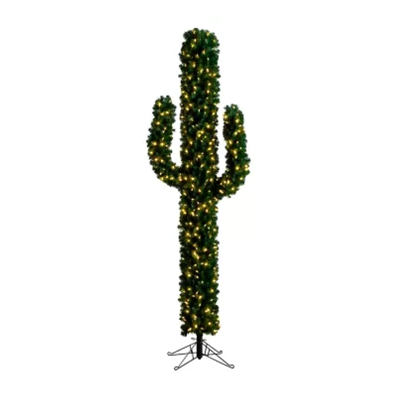 Nearly Natural Pre-Lit Artificial Cactus 500 Micro Led Lights 7 Foot Pre-Lit Fir Christmas Tree