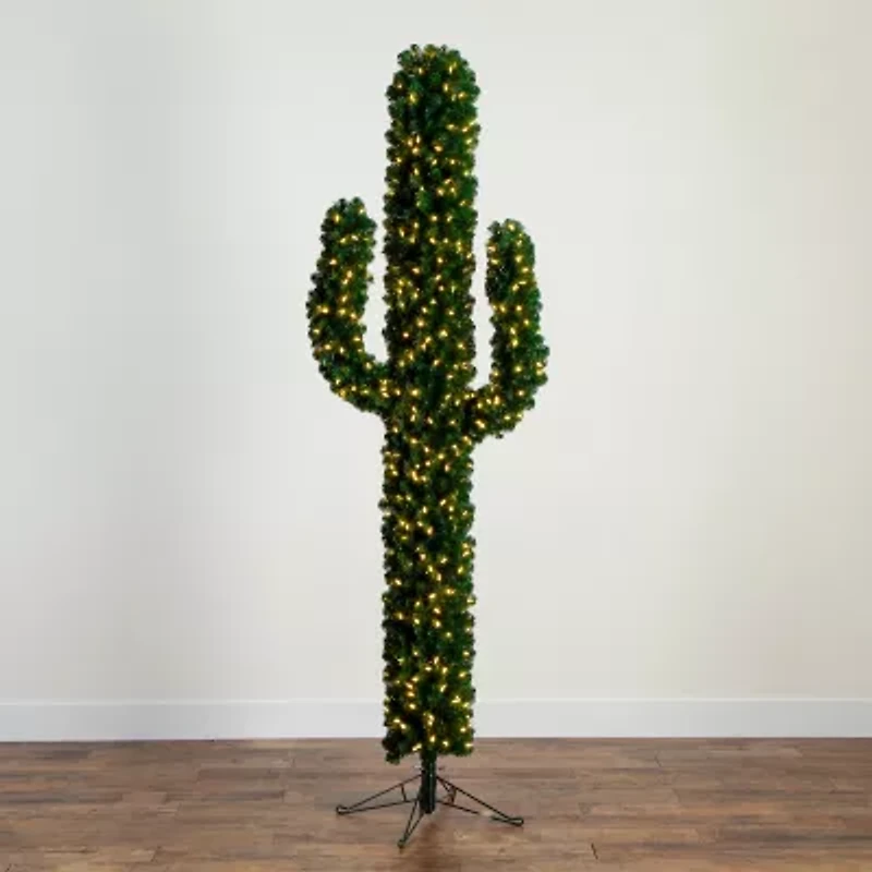 Nearly Natural Pre-Lit Artificial Cactus 500 Micro Led Lights 7 Foot Pre-Lit Fir Christmas Tree