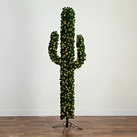 Nearly Natural Pre-Lit Artificial Cactus 500 Micro Led Lights 7 Foot Pre-Lit Fir Christmas Tree