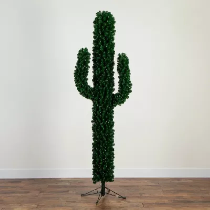 Nearly Natural Pre-Lit Artificial Cactus 500 Micro Led Lights 7 Foot Pre-Lit Fir Christmas Tree