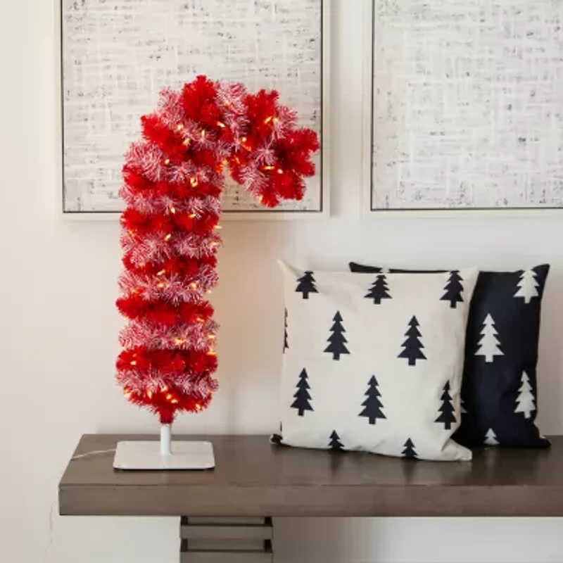 Nearly Natural Pre-Lit Artificial Candy Cane 100 Micro Led Lights 2 1/2 Foot Pre-Lit Fir Christmas Tree