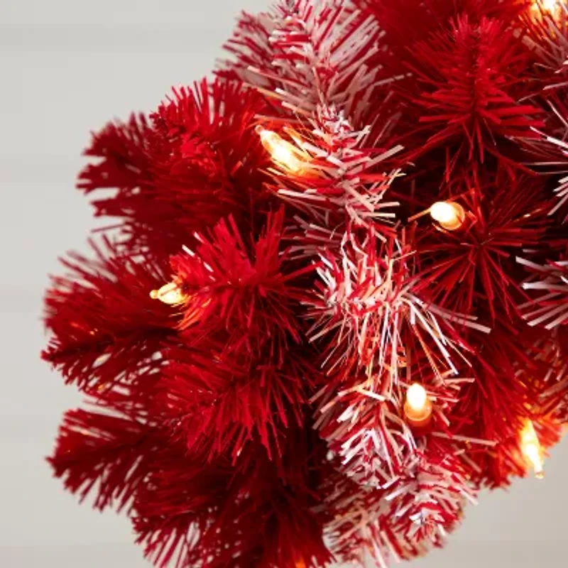 Nearly Natural Pre-Lit Artificial Candy Cane 100 Micro Led Lights 2 1/2 Foot Pre-Lit Fir Christmas Tree