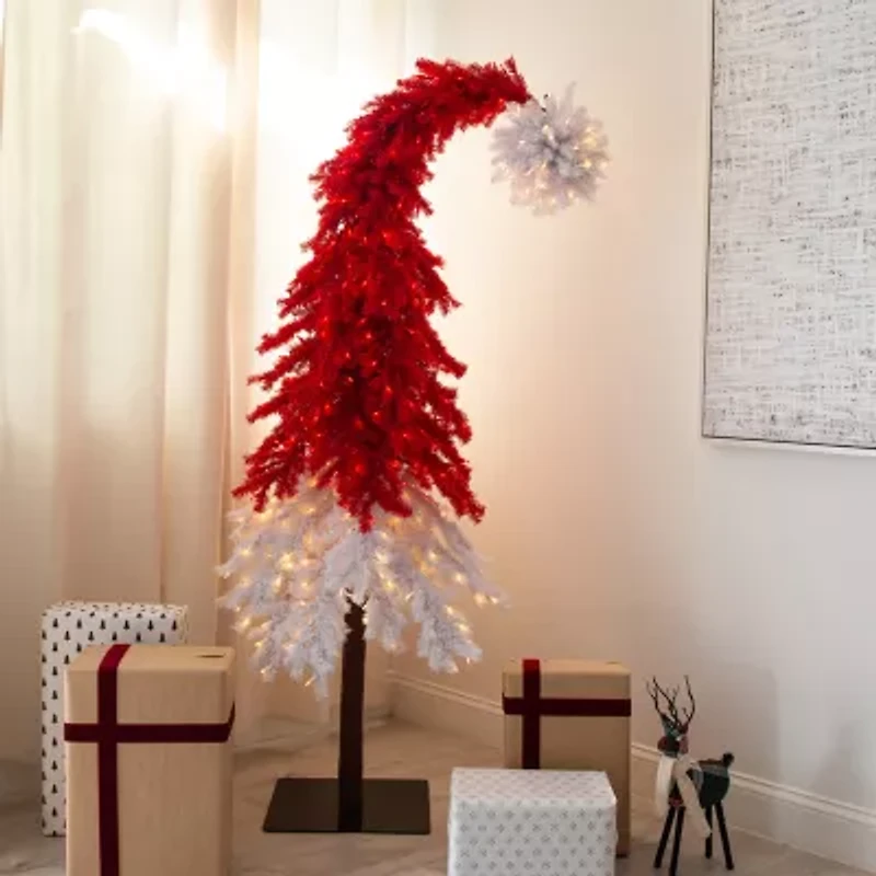 Nearly Natural 7ft Red Santa’S Hat 500 Led Lights And 1272 Bendable Branches 7 Foot Pre-Lit Fir Christmas Tree