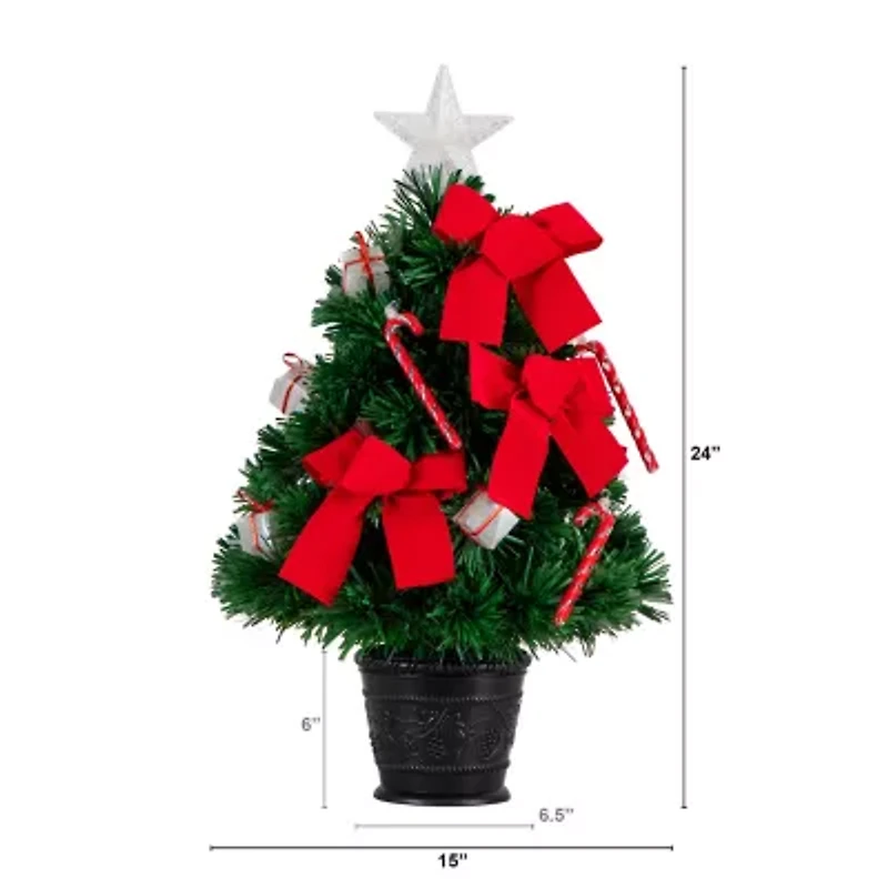 Nearly Natural 24in Pre-Lit Fiber Optic Classic Star Topped With Decorative Planter 2 Foot Pre-Lit Potted Fir Christmas Tree