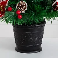 Nearly Natural Pre-Lit Fiber Optic Ornaments Poinsettia And Star Topper 2 Foot Pre-Lit Potted Fir Christmas Tree
